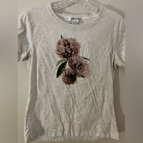 Orvis Tops - Orvis Women’s Crew Neck Short Sleeve T-Shirt w/Graphic, Gray, Cotton; Size S